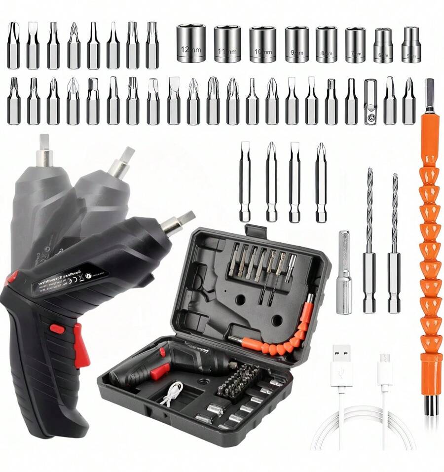 Atornillador inalámbrico, Juego De Destornillador Eléctrico Taladro Inalámbrico Recargable Portátil Atornillador inalámbrico KILIAN ETHAN De 3.6v, Kit De 47 Piezas, Juego De herramientas electricas