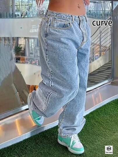 Plus Size Women Casual Simple Sports Denim Jeans, New European And American Style