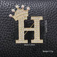 1pc Rhinestone Embellished Crown Shape 26 English Letters Versatile Badge Brooch Pin, Fashion Accessory For Men & Women Suits - Gold - View 18