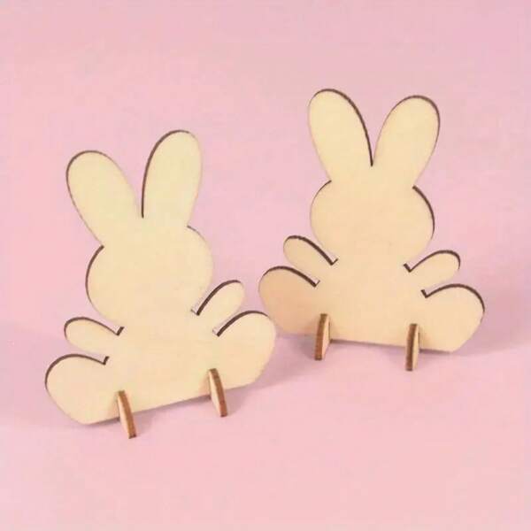 10 pièces Fournitures artisanales de lapin de Pâques, lapin de Pâques en bois à décorer soi-même, décorations en copeaux de bois cadeaux de Pâques