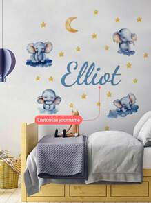 1pc Personalized Custom Your Name, Cartoon Dinosaur, Elephant, Sleeping Bear Wall Decor For Children Boys Girls, Nursery Bedroom Game Room Wall Art Gift