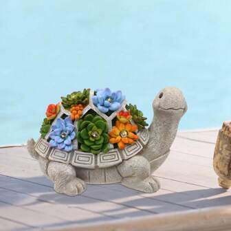 Solar Garden Figures Turtle Garden Decoration For Outdoors, With Succulents And 7 LED Lights Home Balcony Decoration, Figure Kawaii Gifts For Women/Mom Christmas Gifts Decoration For Room Terrace