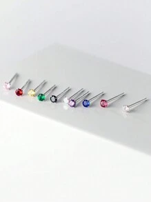 1 Pair Simple S925 Sterling Silver Colorful Single Cubic Zirconia Stud Earrings, Versatile Fashion Office Ladies Jewelry Gift For Friends - Silver - View 6