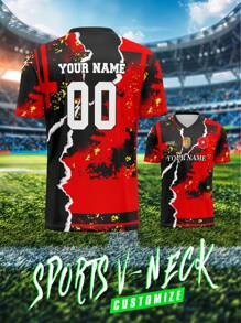 Customized Sports Jersey, Men V-Neck Football/Soccer Team Training Tops With Name, Number And Logo Printed Front And Back, Comfortable For Daily Casual, Party And Gathering - Multicolor - View 2