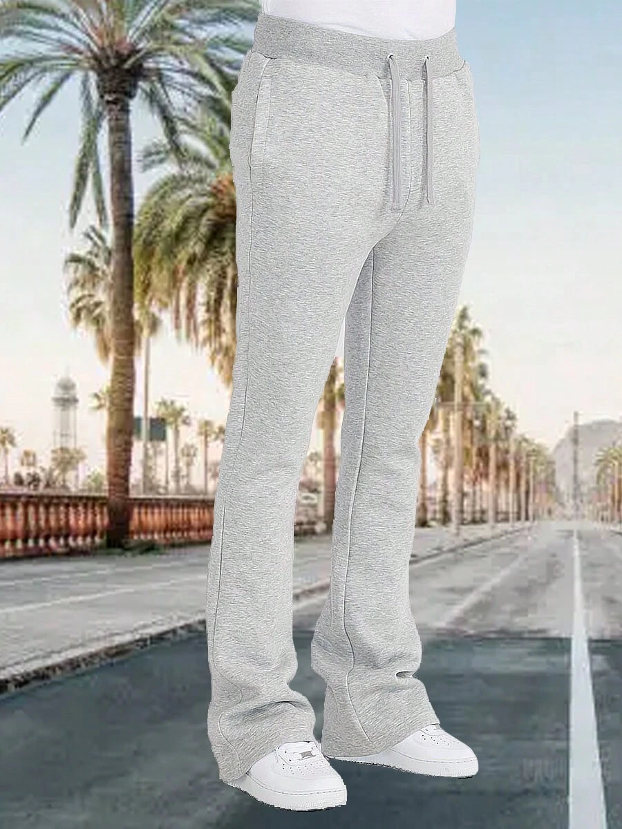 Mens Casual Tech Fleece Solid Stacked Sweat Pants - Grey - View 1