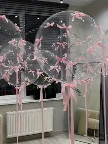 2/4/8个透明泡泡气球，配玫瑰红、浅粉色、黑色、粉色蝴蝶结装饰，浪漫蝴蝶主题气球套装，塑料材质，无需电源，适用于婚礼、订婚、情人节、生日、新年庆祝 - 彩色 - 查看 10