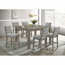 7pc Dining Set Contemporary Farmhouse Style Counter Height 18" Expandable Leaf Table Gray Finish Upholstered Chairs Wooden Solid Wood Dining Room Kitchen Furniture - 彩色 - 查看 2