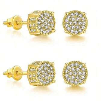 2 Pcs Unisex Four Prong Halo Inlay Earrings,Elegant Jewelry For Women And Girls, Perfect For Weddings, Dates, And Everyday Wear