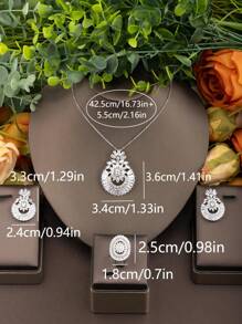 1 Set Elegant Cubic Zirconia Flower Petal Pendant Necklace, Earrings, And Ring Set, Suitable For Women's Party Wear, No Gift Box Included