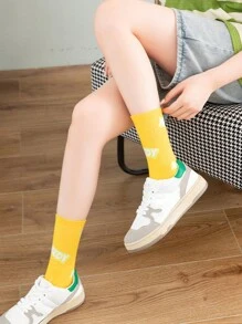 6 Pairs Of Women's Socks Four Seasons Multi-Color Socks Solid Color Letters Fashion Simple Funky Daily Casual Mid-Tube Socks