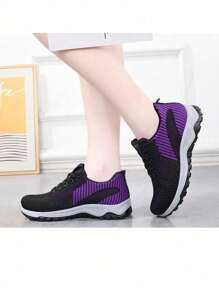 Zapatillas de deporte casuales de moda,Zapatillas de deporte de moda para mujer, suela gruesa mejorada,  Diseño casual, transpirables y cómodas, suela gruesa adecuada para todas las estaciones, cierre con cordones, estilo moderno,zapatillas de lona, versátil y liviano, adecuado para deportes diarios,  ​​cordones para estudiantes. - Negro - Ver 4