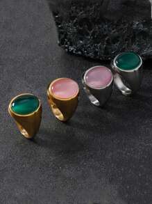 1 Piece French Luxury Stainless Steel 18K Gold Plated Gold Trimmed Large Gemstone Ring For Men's Everyday Wear