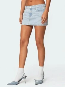 Women's Summer Mini Denim Skirts Low Rise Solid Color Skirt For Daily, Travel, Parties - Light Blue - View 4