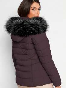 Shendy Vendy Women's Warm Polyester Jacket With Fur Collar - Coffee 1 - View 4