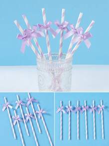 16支/8支装蝴蝶结纸吸管，粉色、绿色、银色、金色、紫色、浅蓝色一次性吸管，生日派对餐具，婚礼新娘礼物，性别揭晓派对装饰，房间和餐桌装饰，杯子装饰礼品，一次性餐具 - 彩色 - 查看 6