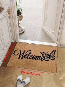 1pc 'Brown Background, Black Openwork Butterfly, Welcome' Doormat, Indoor Mat, Throw Rug, Creative Door Mat, Entryway Themed Mat, Home Decor, Non-Slip Floor Rug Mat, Bedroom Accessories, Photo Props, Outdoor Decor, Throw Rug, Area Rug, Gift - Multicolor - View 8