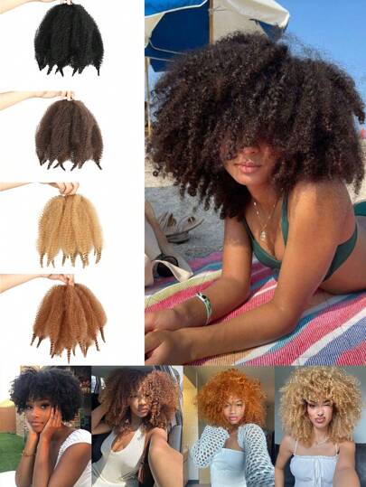 1 Pack 8 Inch Afro Kinky Marley Braiding Hair, Black Brown Blonde Marley Hair Crochet Braids,Synthetic Curly Twist Marley Hair, Long Springy Afro Twist Hair Extensions For Women Daily Holidays Party And Christmas Music Festival Carnaval New Year Gifts Used (1B#,14 Strands/Pack)