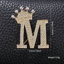 1pc Rhinestone Embellished Crown Shape 26 English Letters Versatile Badge Brooch Pin, Fashion Accessory For Men & Women Suits - Gold - View 32