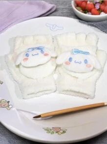 Sanrio 2024 Hello Kitty, Kuromi, Cinnamoroll 3 Packs European & American Academia Style Warm Flip-Top Fingerless Gloves For Men & Women Students, Plush Cartoon Light And Soft Half Finger Writing Accessories, Autumn/Winter