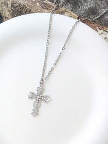 朋克风格水钻天使翅膀和吊坠项链，钛钢，适合男女日常佩戴，礼物 - 銀色 - 查看 16