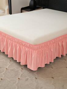 1pc Soft & Smooth Ruffle + Satin Elastic Bedskirt, Soft Bedding, Solid Color Hotel Style Bed Skirt, Stretchy Elastic Bed Ruffle, Suitable For Bedroom, Guest Room, Dormitory, Hotel, All Seasons