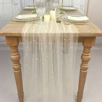 Elegant 4pcs Pearl Tulle Table Runner Set - Ideal For Weddings, Parties & New Year Decorations