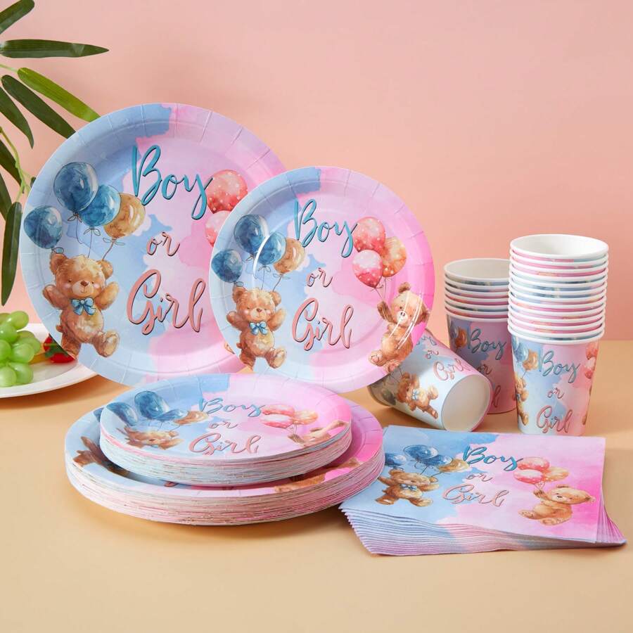 Conjunto de artículos para fiesta de revelación de sexo, platos de pastel de revelación de sexo, platos de papel desechables de 7/9 pulgadas y servilletas para fiesta de revelación de sexo, adecuado para decoraciones de revelación de sexo en rosa y azul - Multicolor - Ver 1