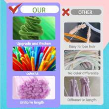 200/450根多色加粗雪尼尔绒条，散装彩色毛绒棒，9种颜色，适用于DIY工艺品和艺术项目，可作绒球，适用于情人节、母亲节和复活节装饰 - 彩色 - 查看 4