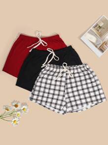 3pcs Plus Size Women Knitted Casual Home Shorts, Assorted Colors, Spring/Summer/Autumn Sleep Shorts - Multicolor - View 1