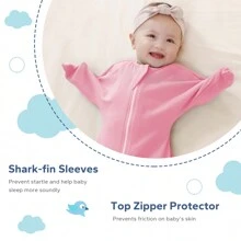 2 PCS Shark-Fin Transition Swaddle -  1.0 Tog Baby Sleep Sack Transitional Swaddle Baby Wearable Blanket With 2-Way Zipper For All Seasons - hoa hồng - Xem 4