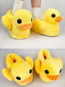 Divertidas zapatillas de pato, suaves y cómodas, zapatillas de casa lindas y peludas, calientes, antideslizantes, zapatillas de animales, zapatos de interior, regalos de cumpleaños y Navidad - Amarillo - Ver 2