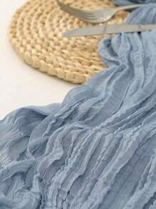 1条90*180厘米灰蓝色桌旗，浪漫简约风格，适用于婚礼招待会、节日、生日、情人节派对餐桌、餐厅、家居装饰 - 灰藍色 - 查看 4