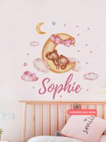1pc Personalized Custom Your Name, Cartoon Dinosaur, Elephant, Sleeping Bear Wall Decor For Children Boys Girls, Nursery Bedroom Game Room Wall Art Gift