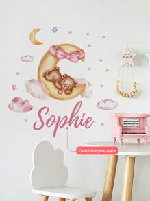 1pc Personalized Custom Your Name, Cartoon Dinosaur, Elephant, Sleeping Bear Wall Decor For Children Boys Girls, Nursery Bedroom Game Room Wall Art Gift