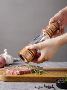 1 件/2 件/3 件手动胡椒研磨器，木制灯塔形胡椒研磨器盐和香料研磨器，适合家庭使用 - 棕色 - 查看 3