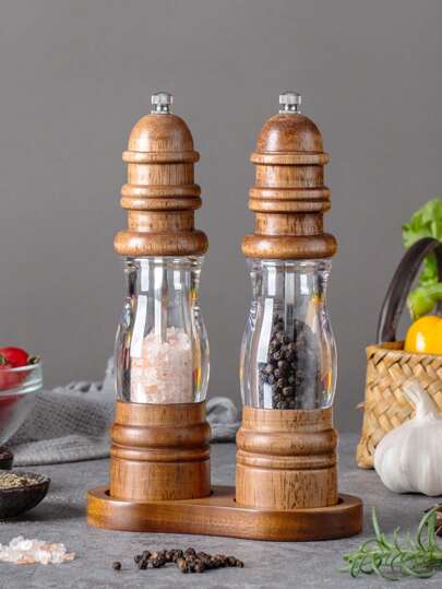 1 件/2 件/3 件手动胡椒研磨器，木制灯塔形胡椒研磨器盐和香料研磨器，适合家庭使用