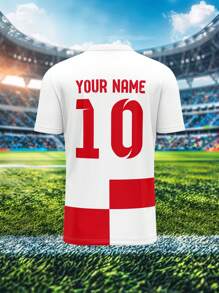 Aangepast Kroatië-shirt, sportkleding voor heren, teamclubtraining, V-hals voetbalshirt met voor- en achterkant, naamnummerlogo, comfortabele pasvorm voor casual, feest, dagelijks gebruik