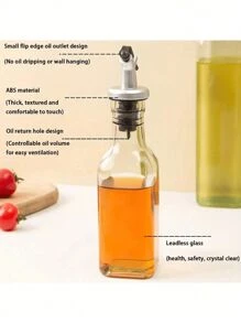 1pc Home Glass Oil Dispenser Bottle, Vinegar Liquid Seasoning Storage Container, Suitable For Cooking, Baking, Salad, Grilling, Kitchen Oil Dispenser Storage Container, Kitchen Utensils