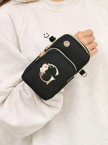 1pc Casual Letter & Flower Pattern Shoulder Bag,All-Match VersatileCrossbody Bag & Mobile Phone Bag