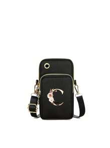 1pc Casual Letter & Flower Pattern Shoulder Bag,All-Match VersatileCrossbody Bag & Mobile Phone Bag