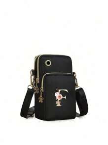 1pc Casual Letter & Flower Pattern Shoulder Bag,All-Match VersatileCrossbody Bag & Mobile Phone Bag