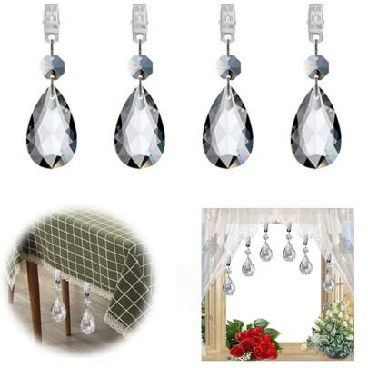 2/4 Pcs Metal Clip AB Crystal Glass Teardrop Prisms Pendant Tablecloth Weights With Metal Clip Kit For Picnic Tables, Curtains And Dining Table Tablecloth Weights Set