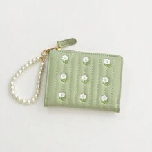 Carteira Feminina Simples de Dobra Dupla Estilosa e Fofa, com Bordado, Compartimento para Moedas e Cartões, Atacado Dia dos Namorados para Mulheres, Carteira, Bolsa, Carteira Pequena