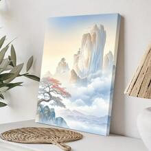 1pc Wrapped Frame Canvas Wall Art Print Mountain Landscape Tree Vintage Canvas Classic Oil Painting Art Home Decor For Living Room, Bedroom, Office - 包裹式框架 - 查看 2