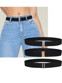 1 pieza Cinturón elástico y ajustable en color negro vintage de 1.2 pulgadas con hebilla dorada o plateada para mujeres de talla grande, para vestidos casuales, jeans y pantalones