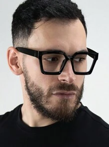 1 件装男士夏季亚克力休闲方框时尚黑色眼镜，适合日常阅读和工作通勤使用 - 彩色 - 查看 14