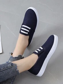 2025 Spring/Summer New Canvas Shoes, Women Casual Slip-On Comfortable Low Vamp White Sneakers, Suitable For All Seasons