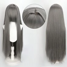 Karida Parrucca da cosplay lunga in fibra sintetica con frangia, parrucca da cosplay universale per capelli lisci a strati, resistente al calore, ad alta densità, aspetto naturale, 35 pollici/90 cm, parrucca sintetica extra lunga per donne, parrucche da cosplay artificiali per feste, Ognissanti, Natale, verde, arancione, rosa, blu, nero