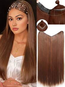 16-28 英寸夹式接发长直波浪 V 形接发一体式黑棕色接发带 4 个夹子适合女士 - 咖啡棕 - 查看 2