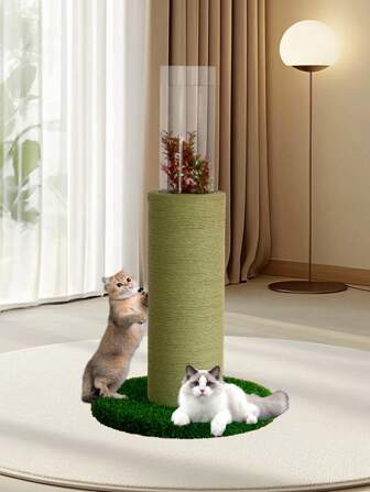 Poste rascador de acrílico falso de hierba minimalista y sisal para gatos, tamaño grande apto para gatos y plantas acuáticas, para uso en interiores del hogar